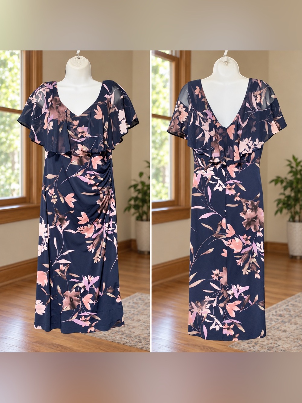 Connected Apparel Navy & Mauve Floral Dress —Size 6 New With Tags